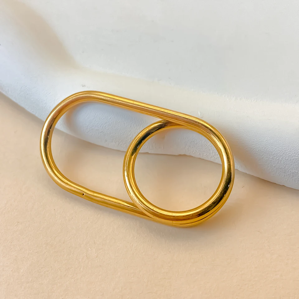 Hiraeva Damen-Doppelring: Einzigartiges Design mit sich kreuzenden Linien, 18K vergoldeter Edelstahl, Modeschmuck – Detail 8
