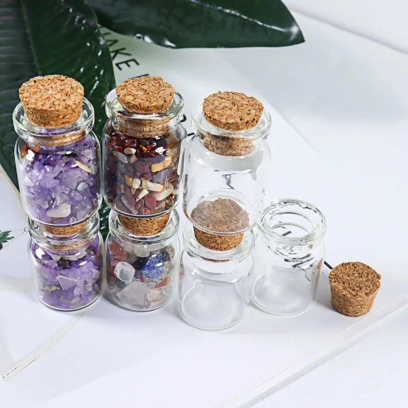 50/10Pcs Mini Clear Glass Bottles with Wood Cork Stopper Message Bottles Empty Spice Tiny Jars Wishing Drifting Bottle DIY Gift 4