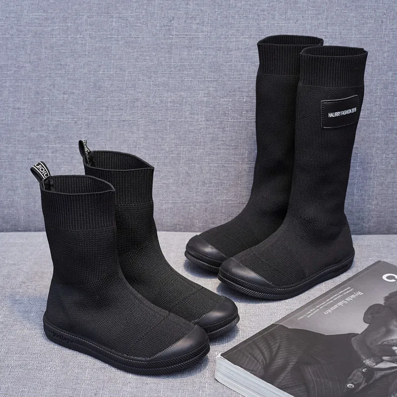 

Girls Knitted Kids Elastic Cloth Boots 2023 Autumn Children Socks Boots Soft Sole Princess Long Sleeve Shoes Fashion Black Shoes