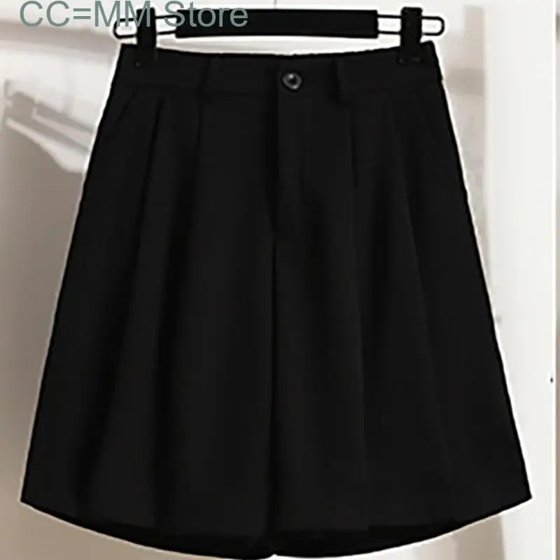 New High Waisted Suits Shorts for Women Summer Korean Fashion Elastic Band Shorts Office Ladies Casual Wide Leg Shorts