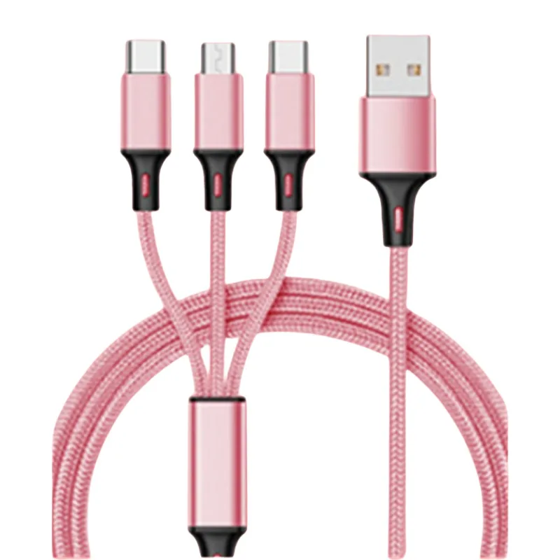 Data Cable One Drag Three Data Cable for Apple Android Typec 3-in-1 Fast Charge 1.2m Nylon Braid Convenient and Fast Data Transmission