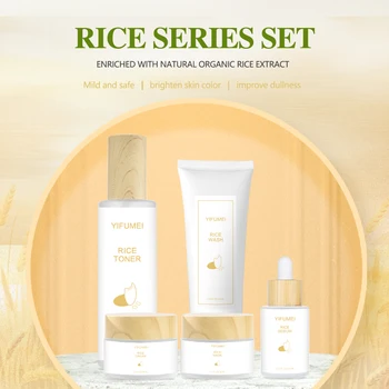 5Pcs/set Rice Skin Care Set Whitening Cream Serum Facial Cleanser Toner Cleaning Pores Firming Moisturizing Skincare Products