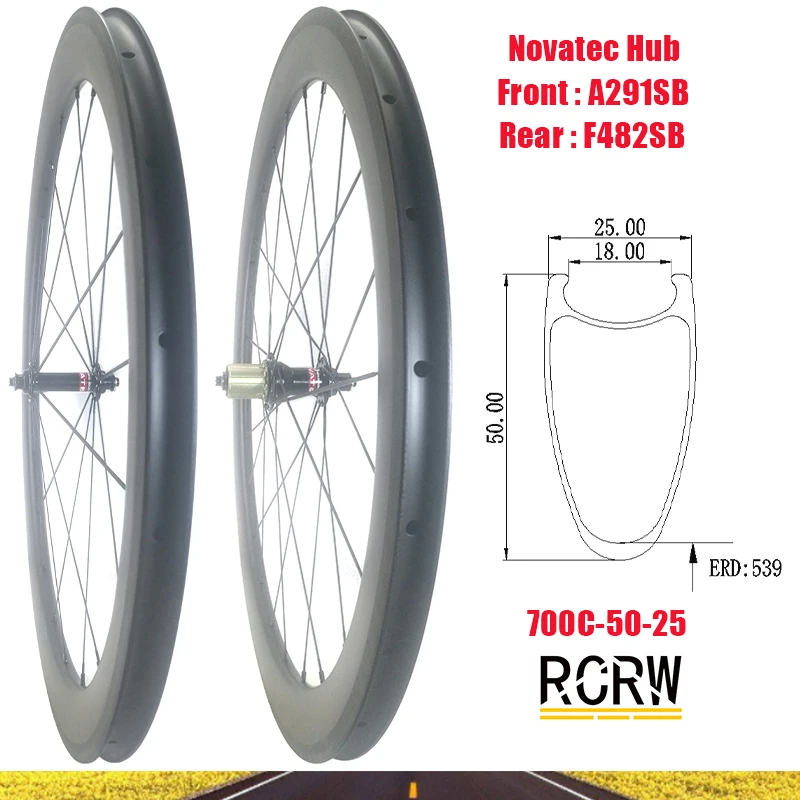 

700C Road 50*25mm Wheelset Carbon 20 24 Rim Clincher Basalt V Brake Deep 50 Wide 25 Novatec A291SB F482SB Shima Hub Pillar 1432