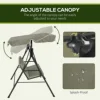 3-Seat Outdoor Patio Swing W/ Canopy & Cushion, Beige & Green 4