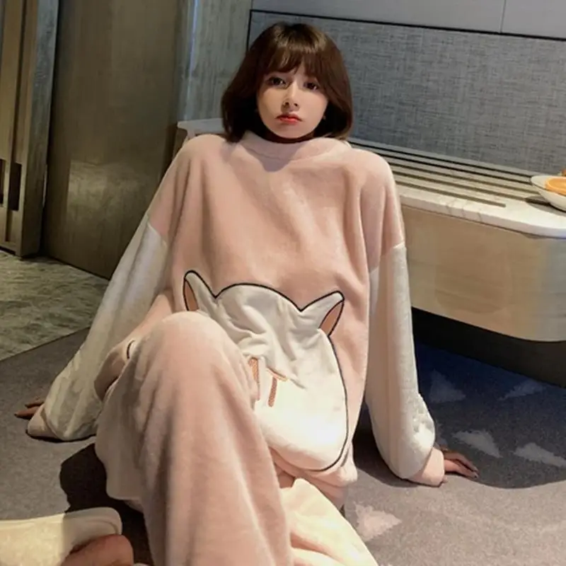 

Мультяшная Пижама зимняя Фланелевая Пижама для женщин милая Пижама для женщин Толстая Теплая Флисовая Домашняя одежда свободная одежда для отдыха