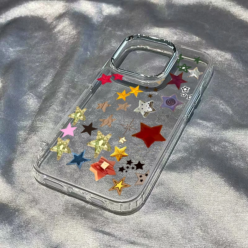 Colorful Stars Electroplated Lens Frame Soft Clear Back Case Cover