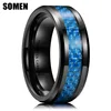 Somen 8mm Black Tungsten Carbide Rings Wedding Band For Men Blue Carbon Fiber Inlay Beveled Edge Polished Jewelry Men's Ring 1