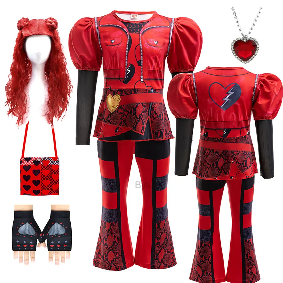 Girls D-Descendants 4 Costume Kids Cosplay Movie Red Clothes Outfit Birthday Party Queen Dress