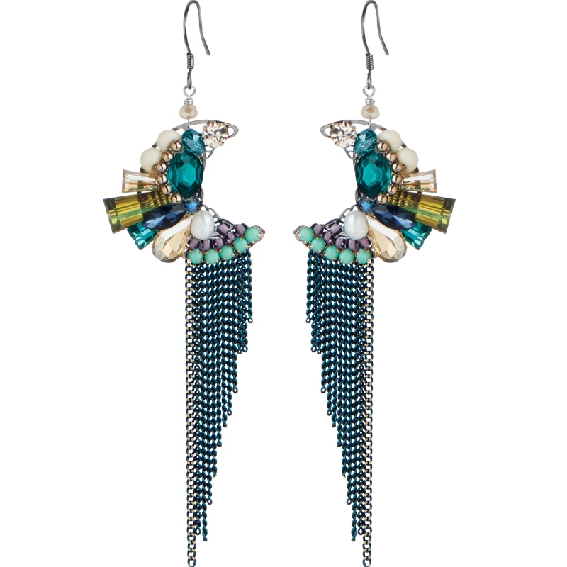 

Hxl Retro Exaggerated Long Tassel Stud Earrings Female Earrings Earrings Eardrops Moon