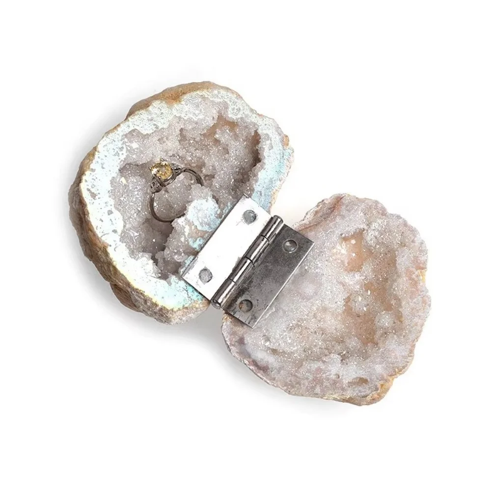 Natural Agate Geode Crystal Raw Stone Morocco Quartz Geode Ring Box Jewelry Earrings Storage Accessories Gift 6