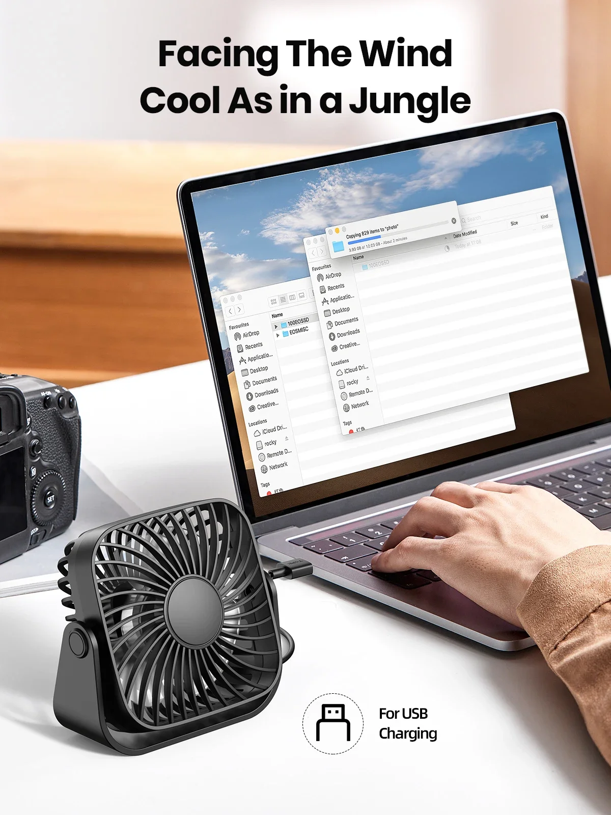 TOPK 4Inch USB Mini Portable Fan 3 Speeds Quiet 360°Adjustment