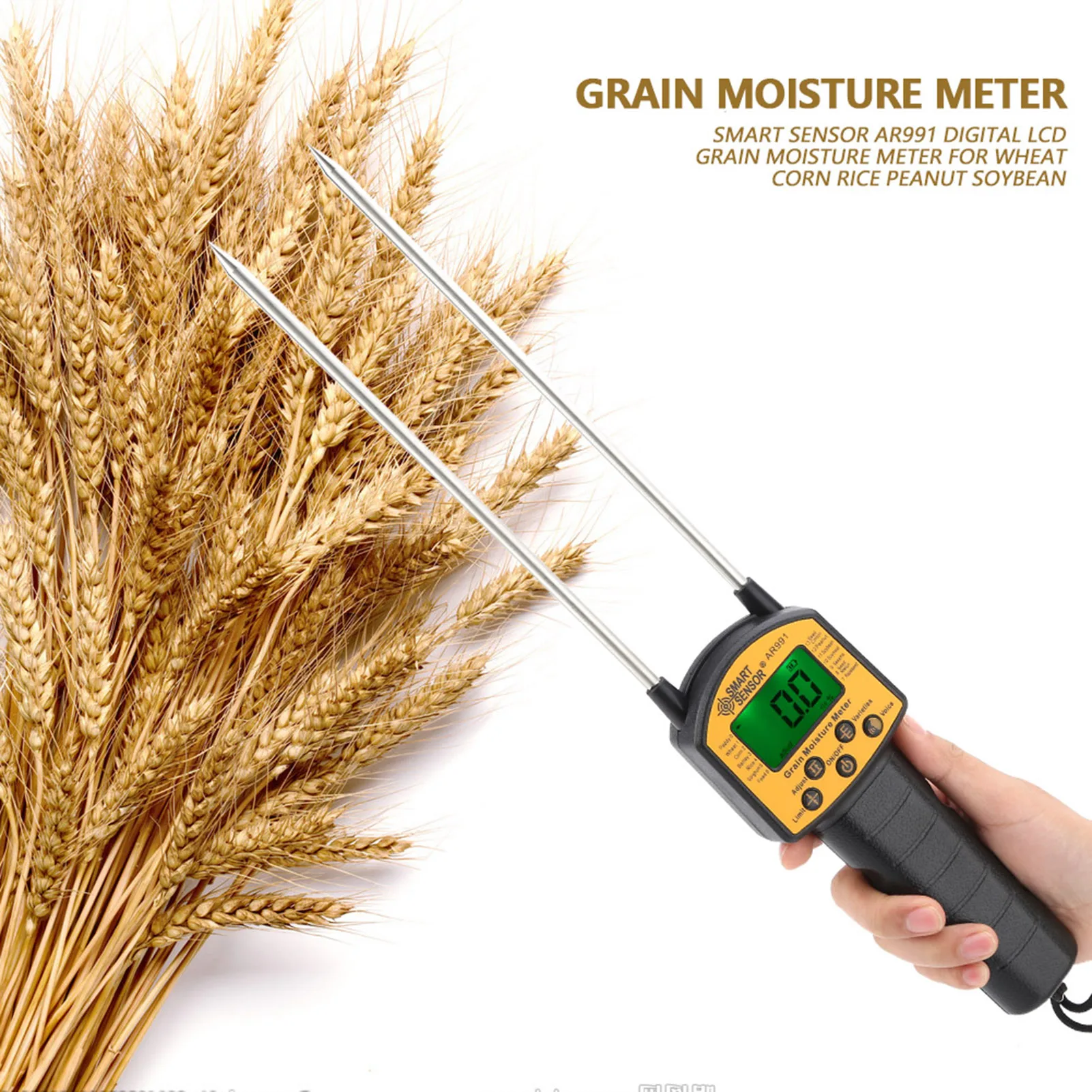 SMART SENSOR AR991 Digital LCD Grain Moisture Meter For Wheat Corn Rice Peanut Soybean Grain Humidity Meter Moisture grain moisture meter