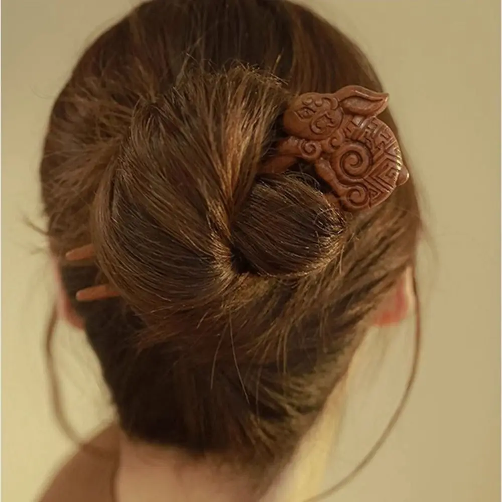 Exquisite Holz Holz Haar Stick Katze Tiere Chinesischen Stil Haarnadel Kaninchen Haar Sticks für Brötchen Hanfu Kopfbedeckung Cheongsam – Detail 25