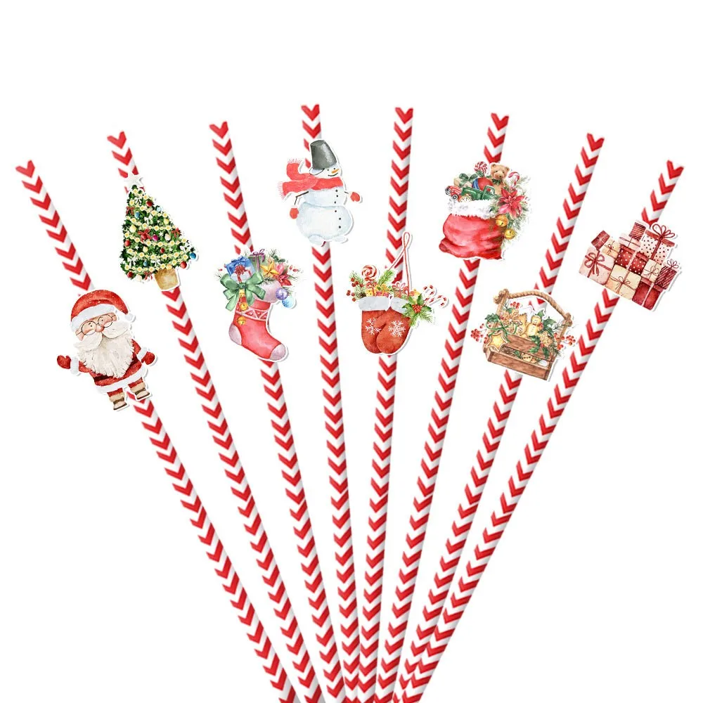 24pcs Christmas Decorative Straw New Party Decoration Snowman Water Cup Beverage Household Disposable Decoration Straw Supplies