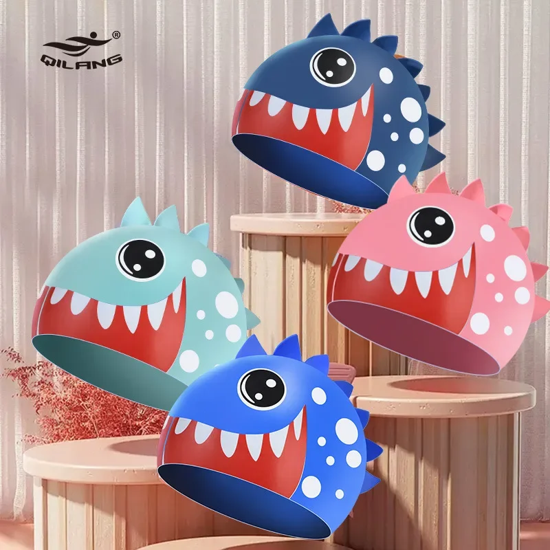 Waterproof Silicone Cartoon Children's Swimming Cap Professional Long Hair Ear Protection Large Size For Boys And Girls Baby