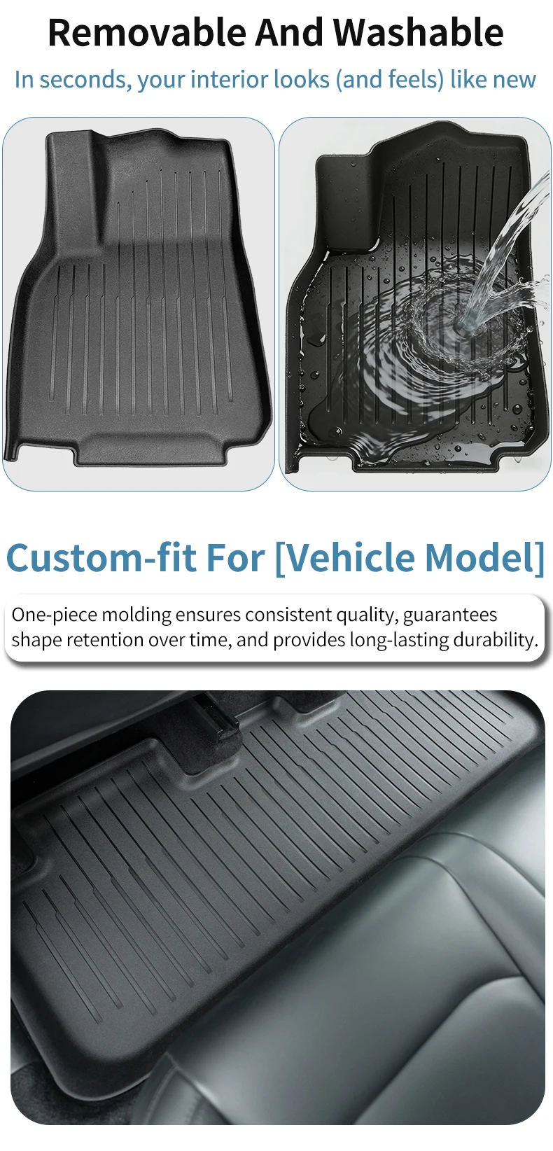 Design für Tesla New Model Y Juniper TPE-Fußmatten, verschleißfeste Fußpolster, Model Y Kofferraummatte, wasserdichte Gepäckmatte, Zubehör – Detail 6