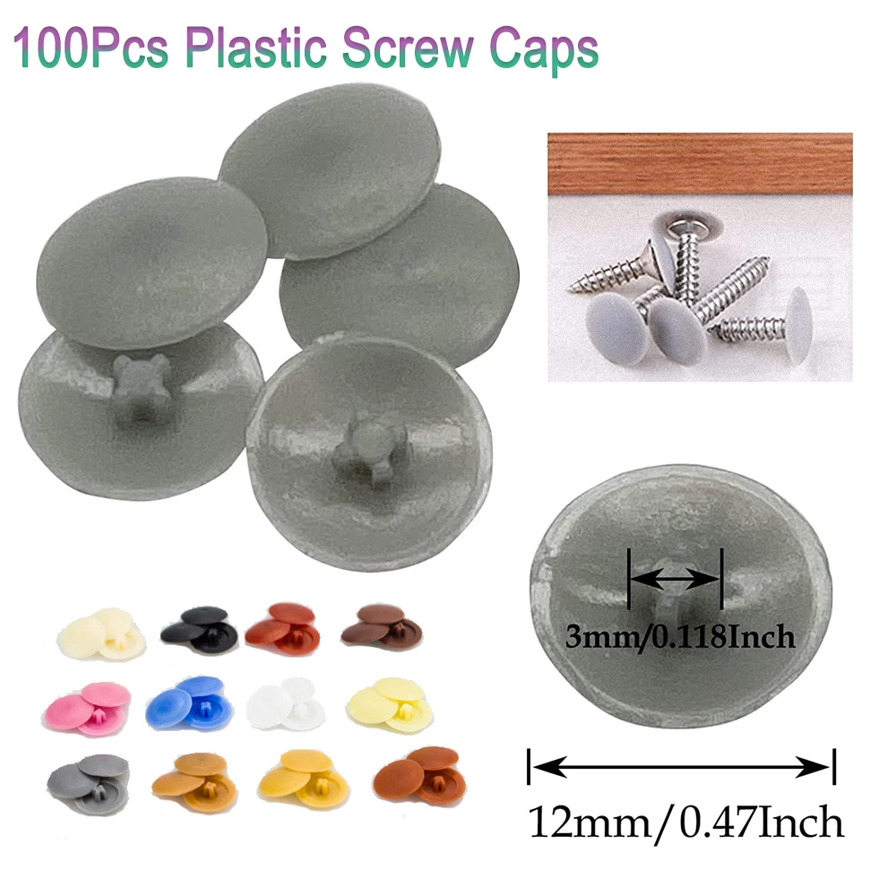 100pcs Colorful Screw Cap Covers Assortment Kit Waterproof Plastic Self-Tapping Caps Hole Covers for Phillips Screws Caps