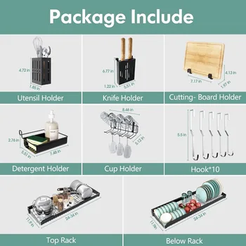 Over Sink Dish Drying Rack, Large 3 Tier 304 Stainless Steel Dish Drainer Organizer for Kitchen Shelf, Expandable Above Sink 5