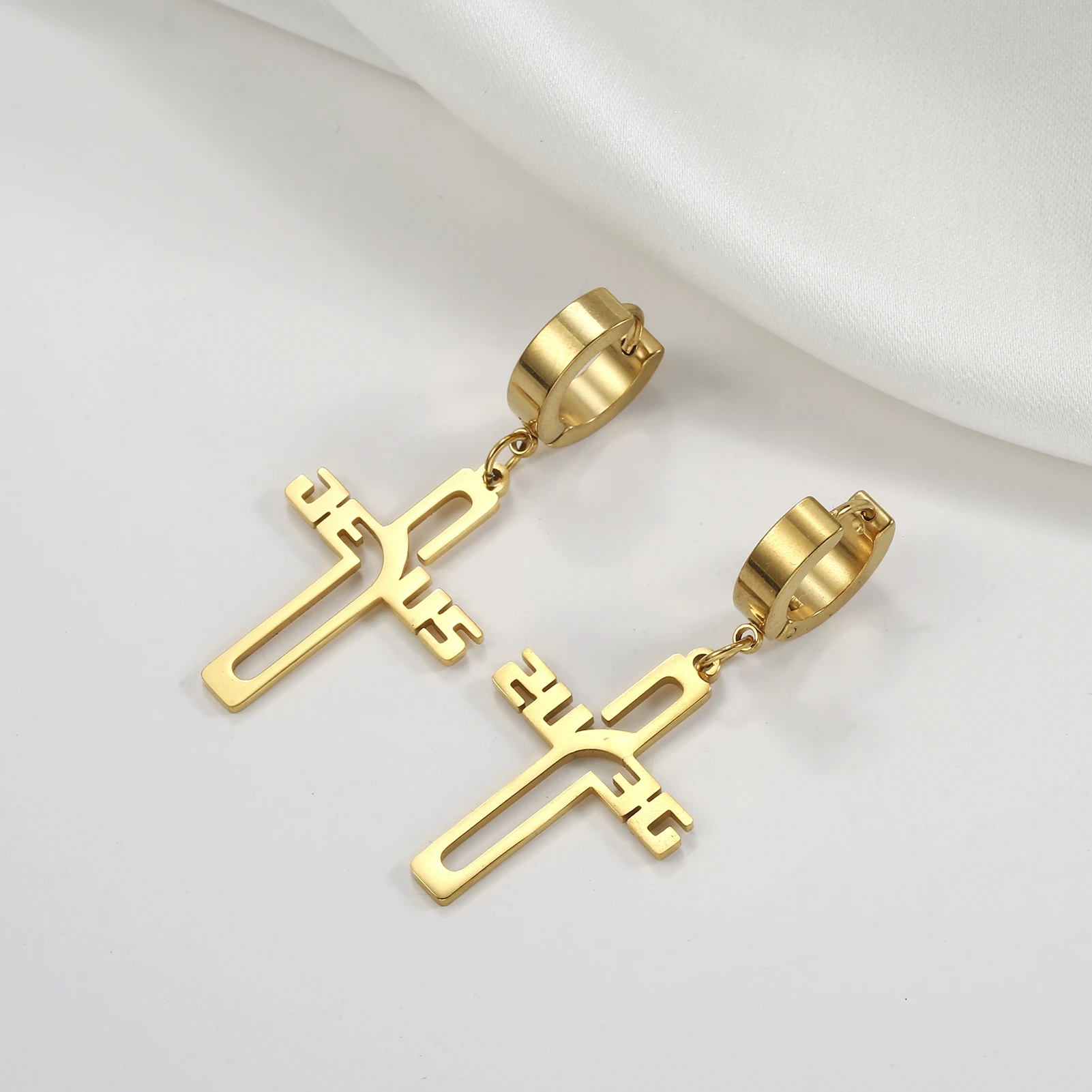 Kkjoy Vintage Jesus Religiöse Kreuz-Serie Punk Anhänger Ohrringe Gotische Ohrhänger für Frauen Männer Rock-Stil Schmuck Geschenk – Detail 1