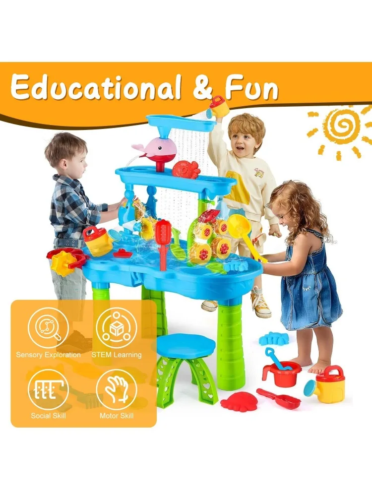 Children's sand and water table toddler water activity table rain shower game table toys 3