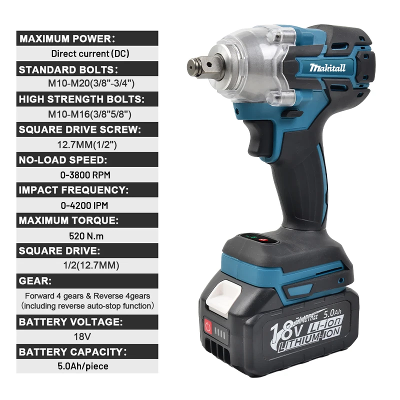 18V Cordless Electric Impact Wrench Speed Brushless Rechargable Drill Driver LED Light For Makita Battery pin impact wrench