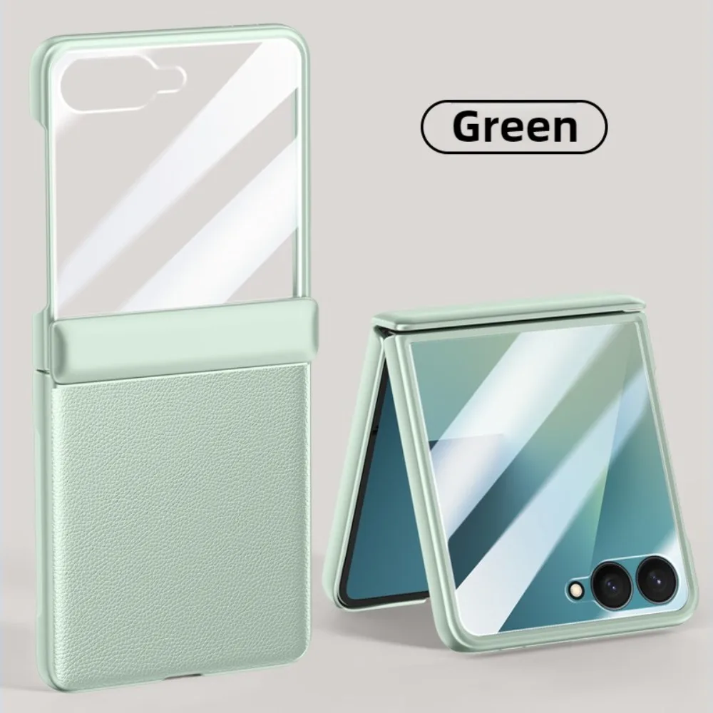 Premium PU Leather Hinge Phone Case with Built-in Screen Protector - Shockproof Protective Cover