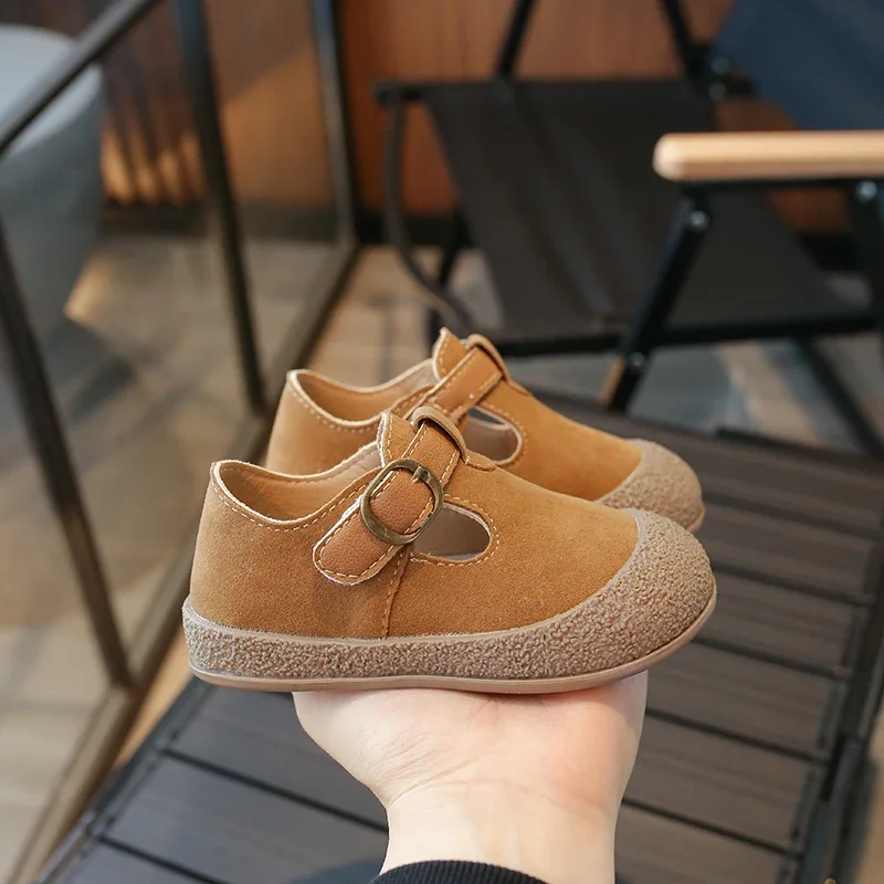 Children Fur Leather Shoes Toddler Gilrs Boys T-strap Casual Shoes Outdoor Infant School Autumn Spring 3-6Y Sneakers