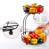 2-Tier Fruit Basket, Metal Fruit Bowl, Bread Baskets, Fruit Holder, Large Fruit Stand Organizer With Banana Hanger, Black 3