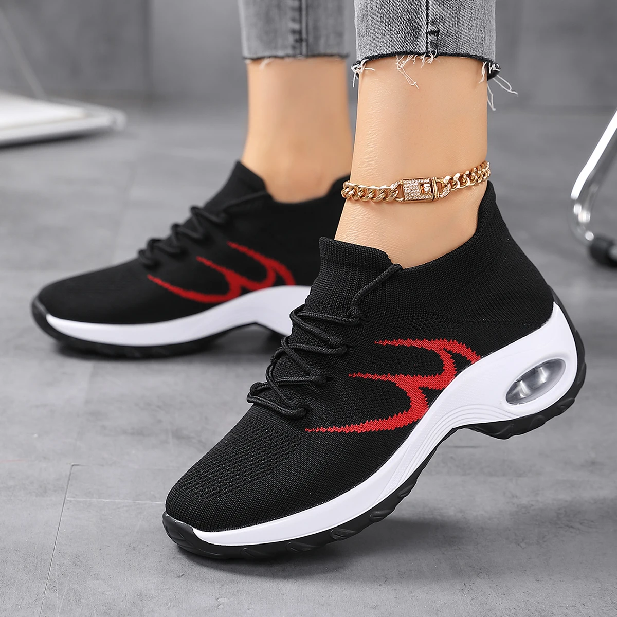 Women's Air Cushion Anti-slip Platform Sneakers, Lightweight Lace-up Mesh Outdoor Running Shoes, Women's Footwear 6