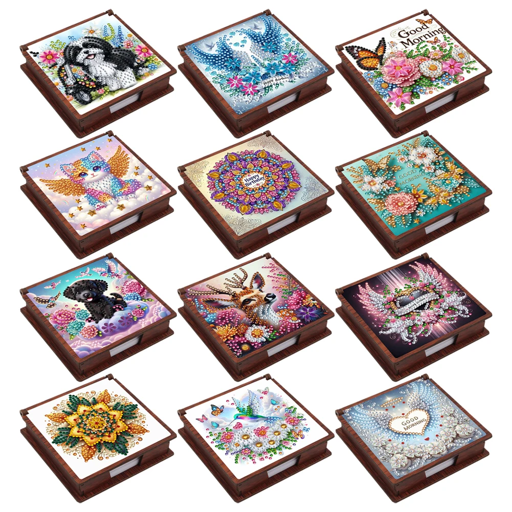 Wooden 5D Diamond Painting Kit Note Box DIY Diamond Art Note Box for Home Office School Supplies Holiday Gifts