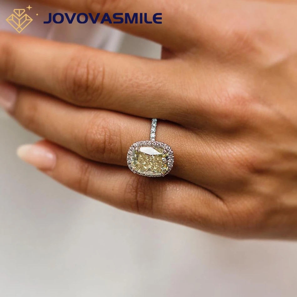 

JOVOVASMILE-14K Gold Moissanite Ring, 5.5 Carats, 11.5x9mm, Crushed Ice Cushion Cut, Yellow Color, Engagement, Wedding