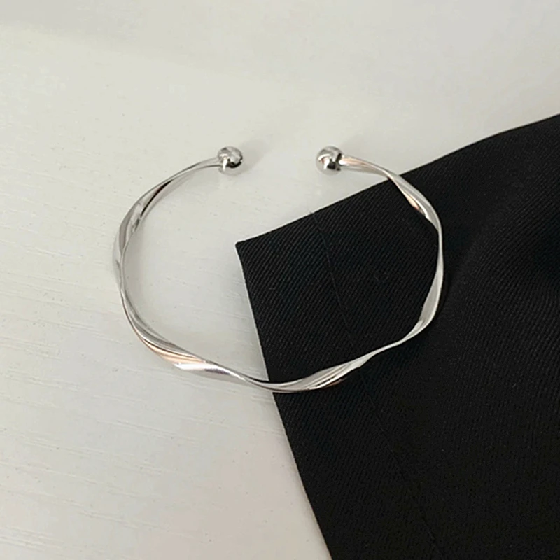 Opening Bangle Gold Color Glossy Twisted Thin Bangles For Women Female Open Minimalist Style Charm Cuff Bracelet Jewelry