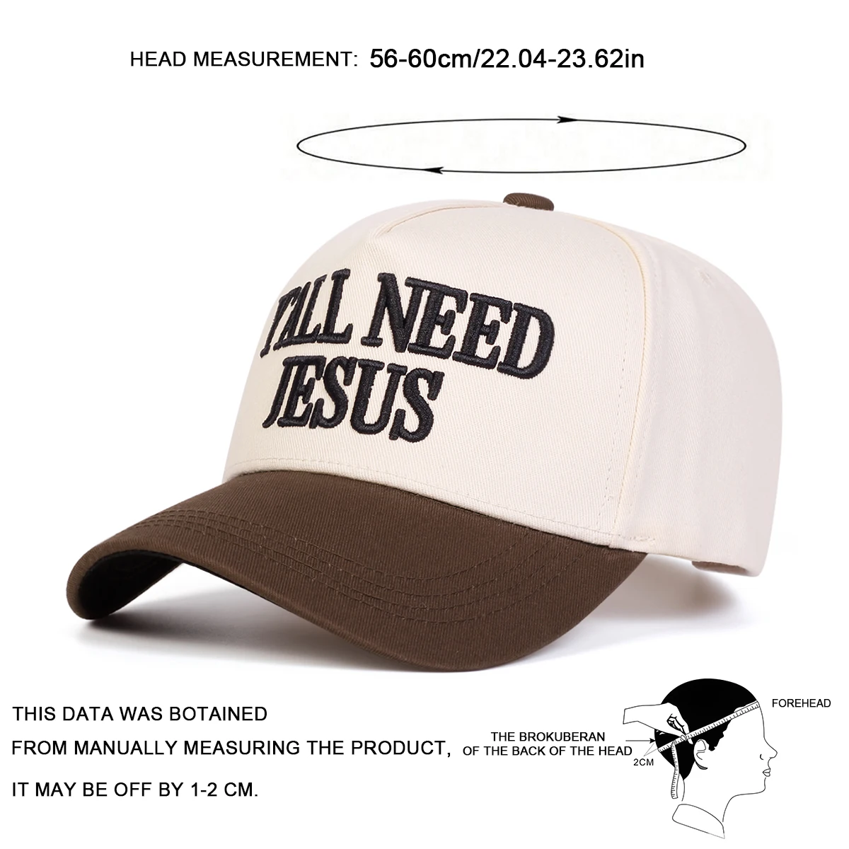 Unisex Y'ALL NEED JESUS Baseballkappen mit Buchstabenstickerei, Frühling und Herbst, für den Außenbereich, verstellbare Freizeithüte, Sonnenschutzhut, Sportkappe – Detail 5