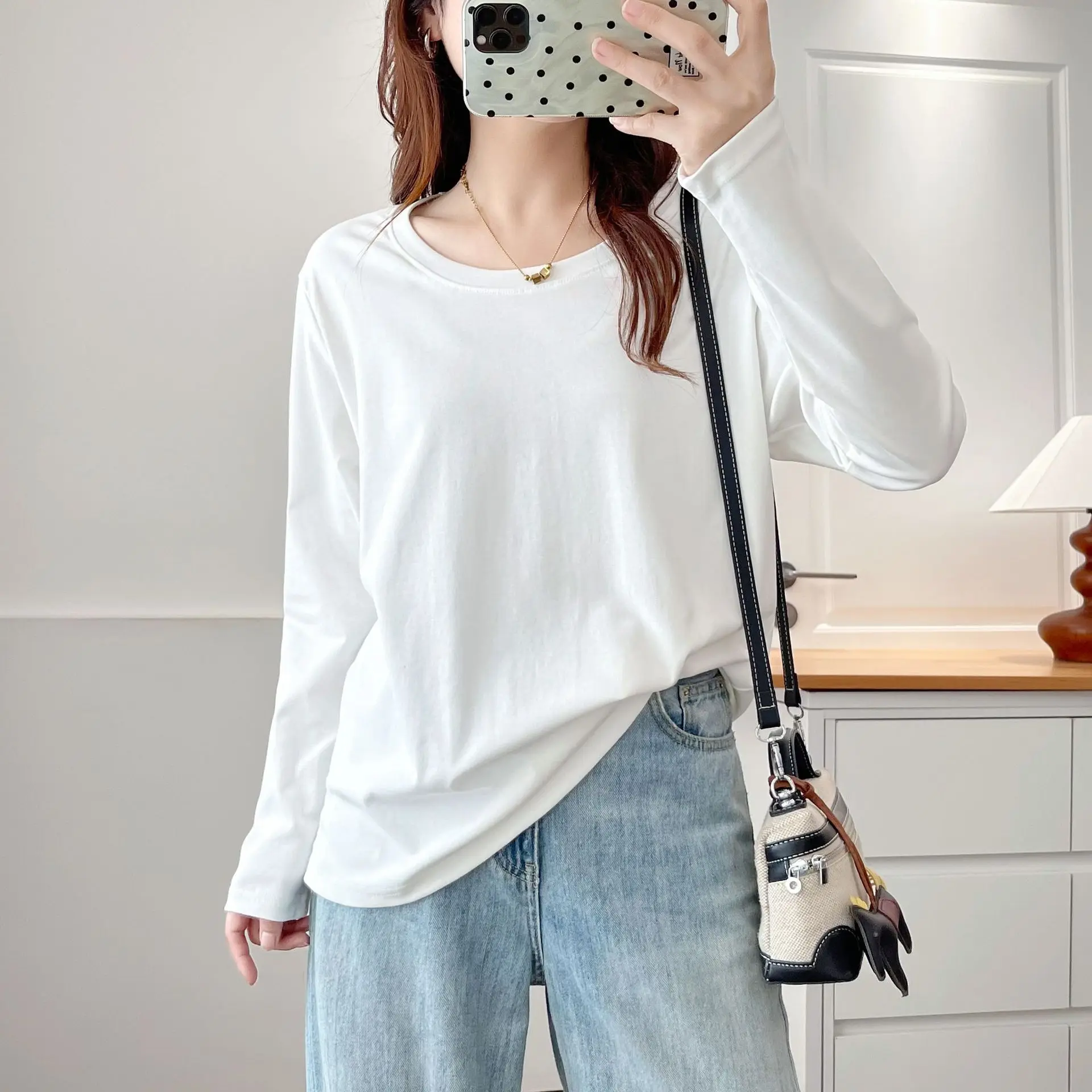 Plus Size Women's T-Shirt XXXXL Fashion Loose round-neck Long Sleeved Tops Autumn Basic Solid Color Base Innerwear 8222