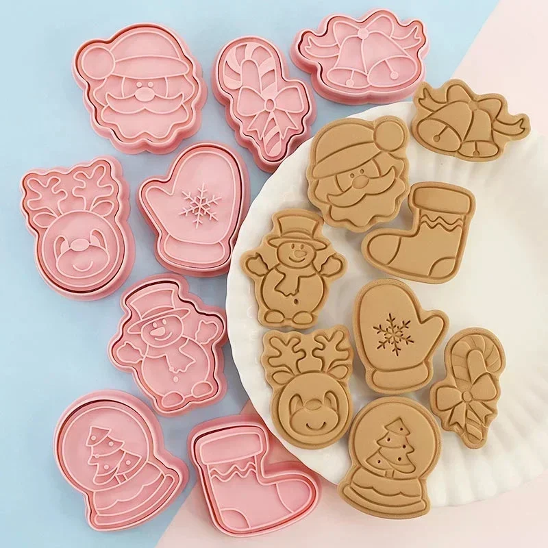 8Pcs/Set DIY Cartoon Biscuit Mould Christmas Cookie Plastic Baking Moulds Kitchen Baking Christmas Pie Cake Decorating Tools