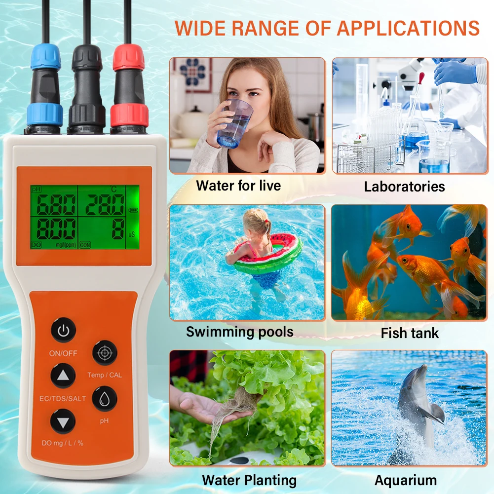Dissolved Oxygen Meter Kit pH TDS EC Salinity Digital Water Quality Tester for A