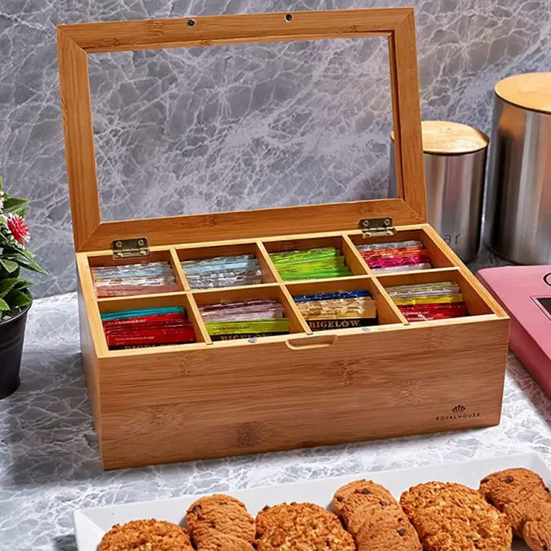 

Tea Chest 8 Girds tea Storage Box with lid Tea Accessories Tea Storage Bag For Assorted Variety Of Tea Bags And Small Items