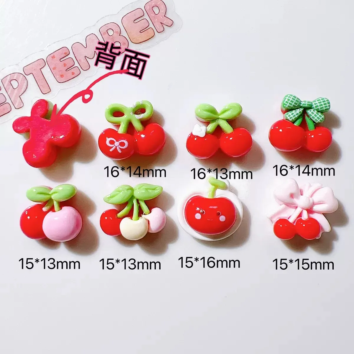 20-Piece Cute Mini Cartoon Red Cherry Nail Art Resin Charms