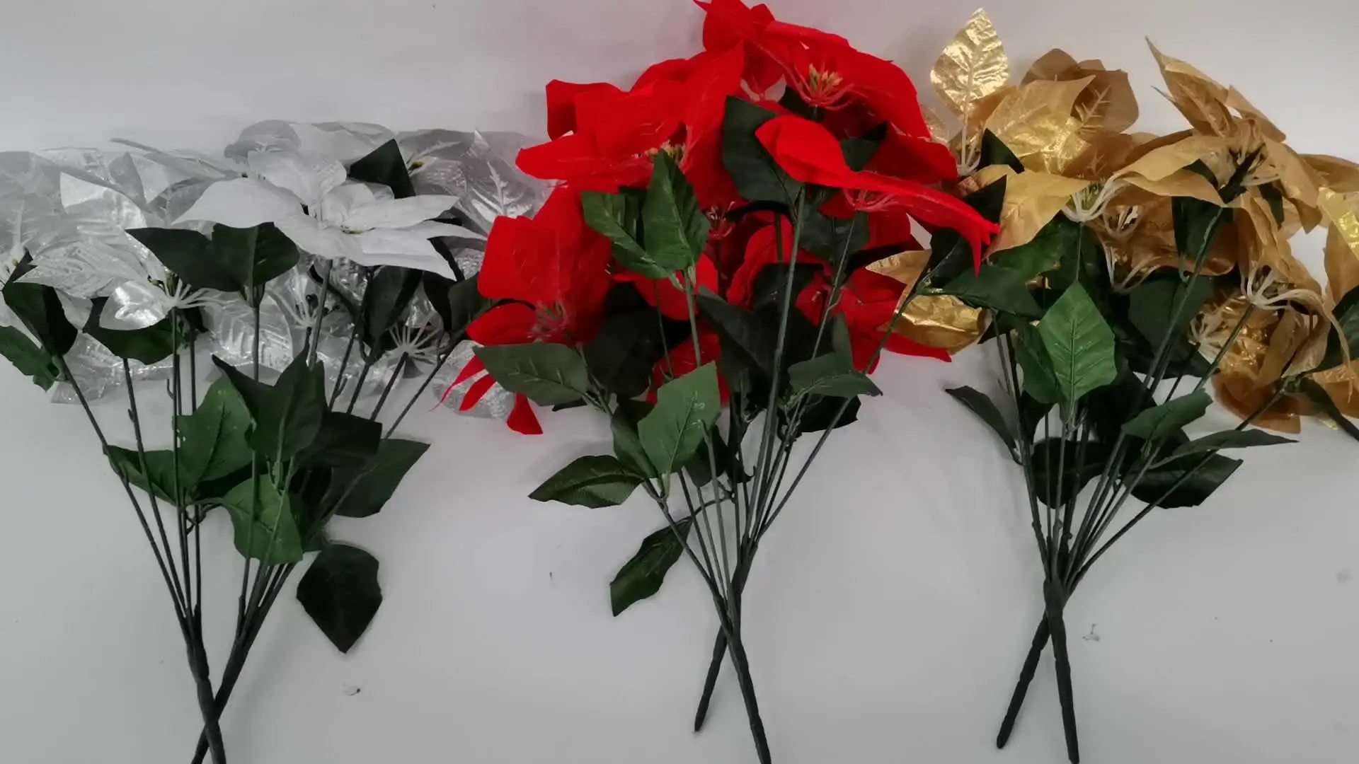 8 bouquet di fiori di stella di Natale rossi artificiali per esterni