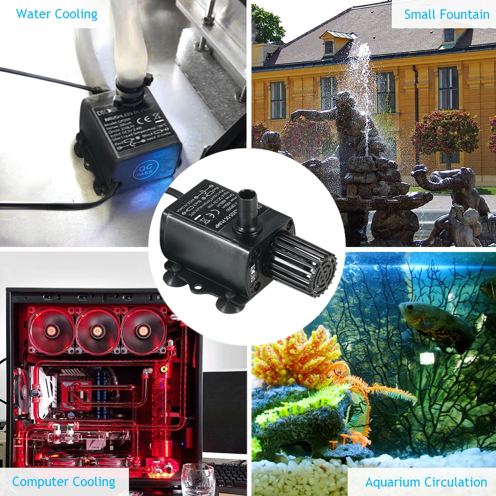 DC 12V Ultra-quiet Mini Brushless Water Pump with 5.5*2.1mm Female Waterproof Submersible Fountain Aquarium Circulating water pump aquarium water pump