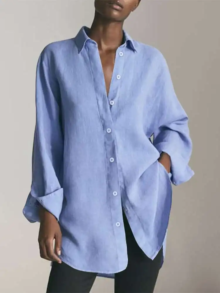 

Women Shirts 2023 VONDA Fashion Blouse Casual Long Sleeve Tops Solid Sexy Baggy Tunic Button Up Party Elegant Blusas Femininas