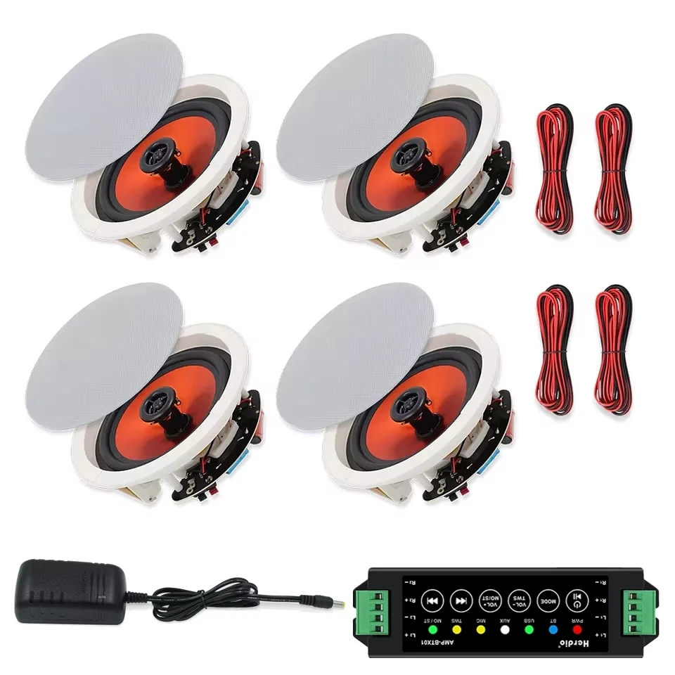 Bluetooth Ceiling Speakers Wired Home Recessed Speaker System 4PCS 6.5" 600 Watts Perfect For Indoor Kitchen Home Bedroom Herdio bluetooth speaker wall ceiling speaker