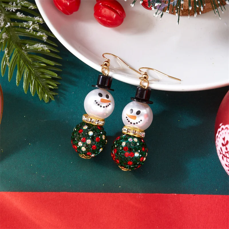 Entzückende Weihnachts-Weihnachtsmann-Kopf-Kristallohrringe für Frauen, Legierungs- und Kristallmaterial, ca. 5,3 cm Größe, idealer saisonaler Schmuck – Detail 10