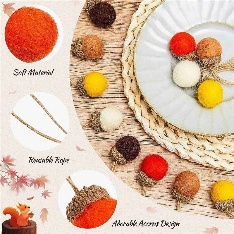 thumbnail: 24 Stuks Kerst Eikel Hangers Van Vilt — DIY Kerstboom Decoratie — Lichtgewicht Feestversiering