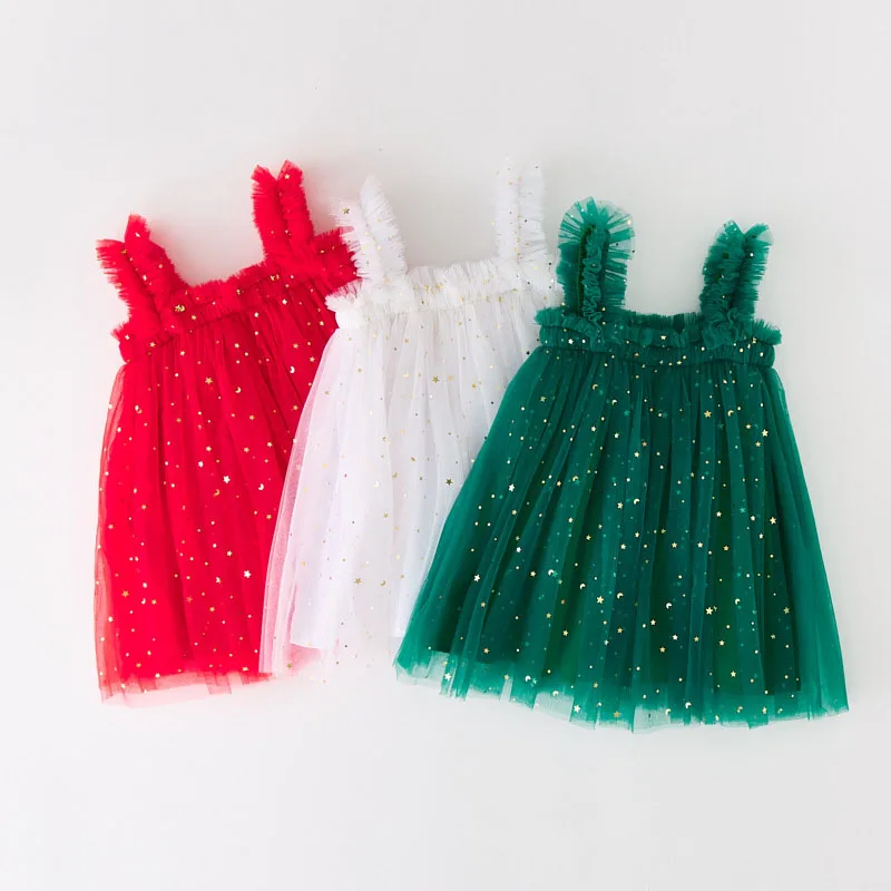 

Toddler Girl Dresses 2024 Summer Tulle Dress Mesh Gauze Sleeveless Strap Dresses Birthday Wedding Party Sundress Red Green White