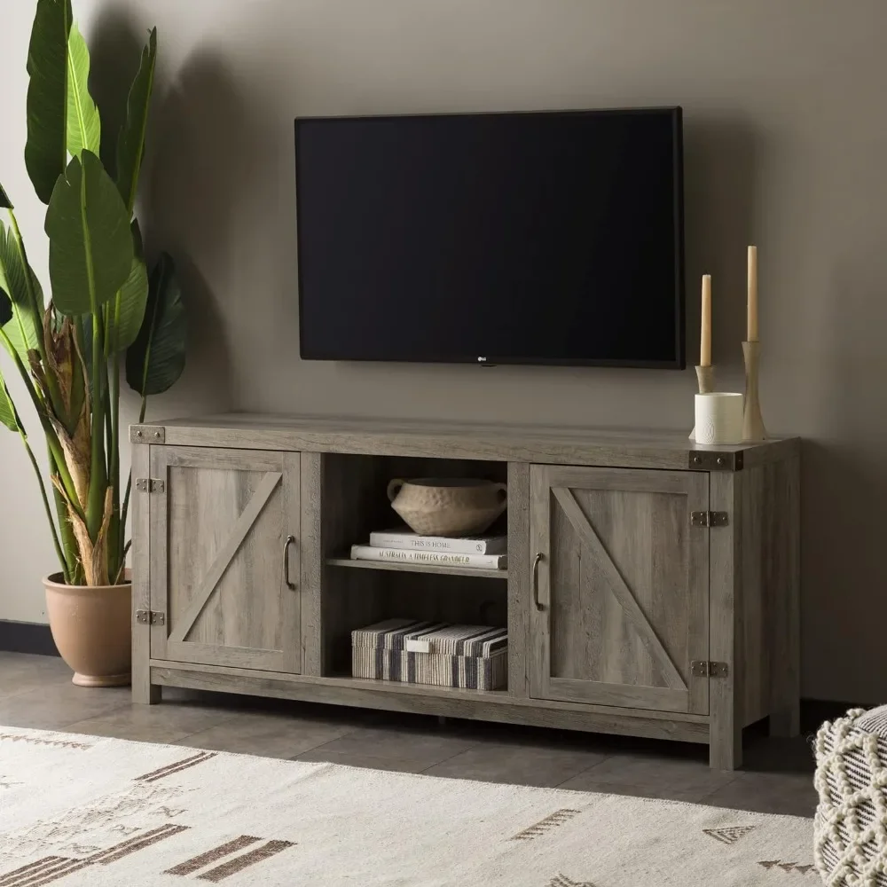 

58 Inch Home Furniture for Tv Georgetown Modern Farmhouse Double Barn Door TV Stand for TVs Up to 65 Inches Grey Cabinet