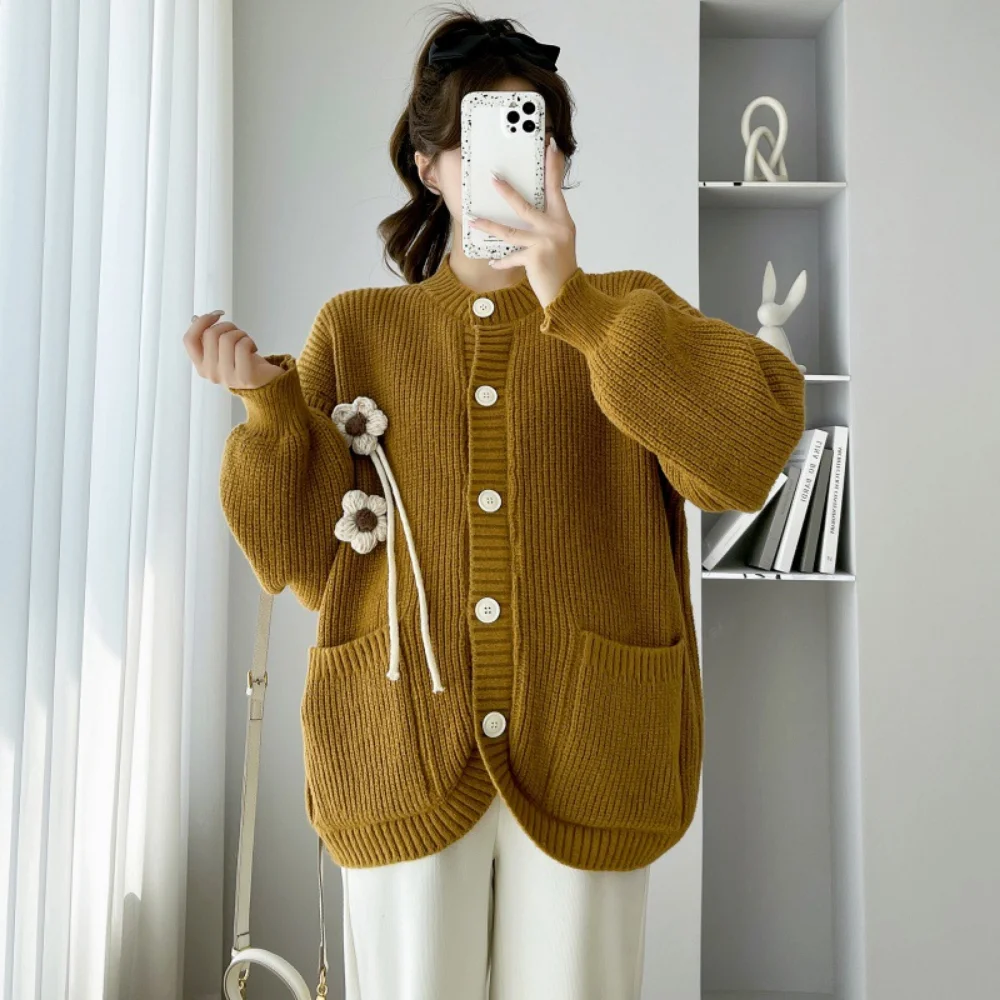 Autumn Winter Fashion Knitted Maternity Cardigan Coats Sweet Lovely Loose Sweaters Clothes for Pregnant Women Pregnancy Top