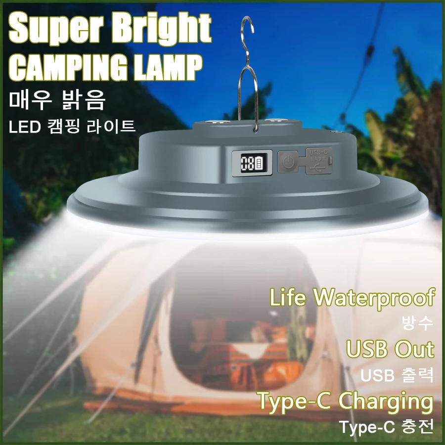 Rechargeable Camping Light Outdoor Tent Light Magnetic Suction Emergency Car Maintenance Work LED Lantern Flashlight USB Type-C