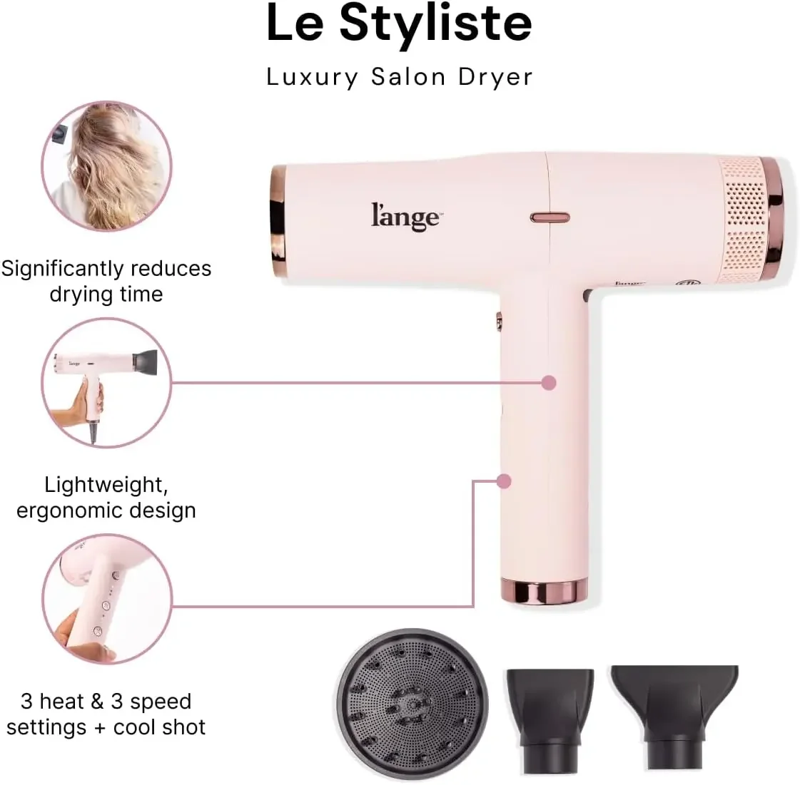 HAIR Le Styliste Luxury Hair Dryer Quiet Brushless Blow Dryer with Diffuser 1875 Watts for 4X Faster Drying Hairdry