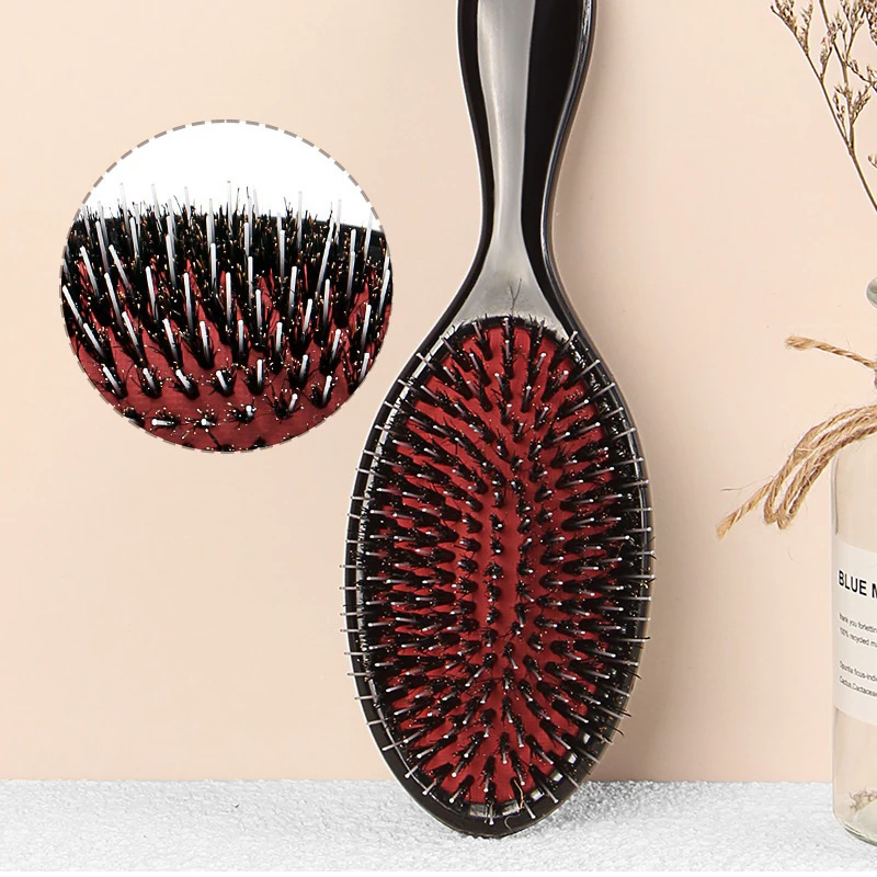 Description Picture 3 of item1PC Oval Boar Bristle & Nylon Hair Comb Mini Anti-static Hair Scalp Massage Comb Hairbrush Salon Hair Brush Styling Tool